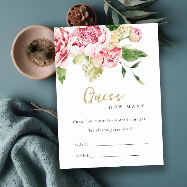 Mjuk  Blommigt Peony gissar hur många Kisses-kort Tilläggskort (Skapare uppladdad)