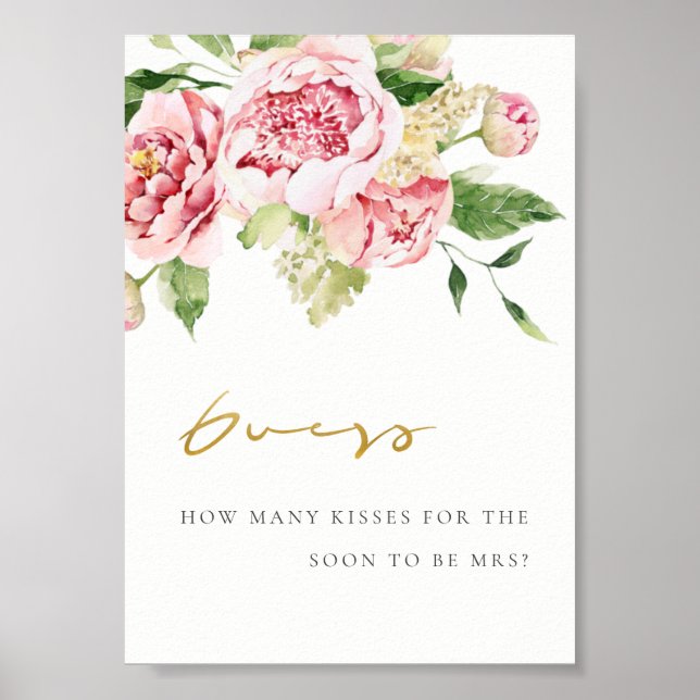 Mjuk  Blommigt Peony gissar hur många Kisses-tecke Poster (Framsidan)