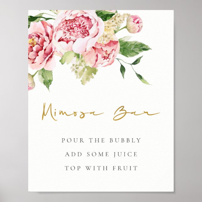 Mjuk  Blommigt Peony Watercolor Mimosa Pub Sign Poster (Framsidan)