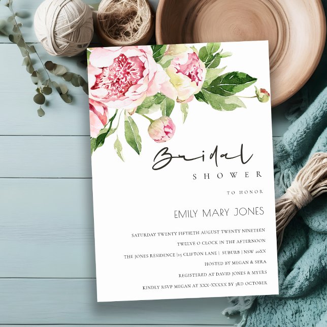 Mjuk  Blommigt Peony Watercolor Möhippa Inbjudningar (Skapare uppladdad)