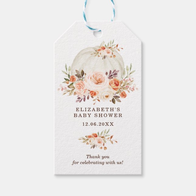 Mjuk Blommigt Pumpkin Flicka Tack Presentetikett (Framsidan)