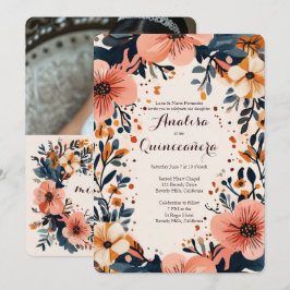 Mjuk Blommigt Ram Quinceañera-ANPASSNINGSBAR Foto Inbjudningar
