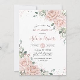 Mjuk  Blommigt Ro Guld Baby Shower QR-kod Inbjudningar