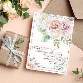 Mjuk Blommigt Romantic Greenery Mauve Baby Shower Inbjudningar