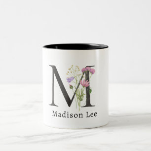 Mjuk Blommigt Rosa Lila Alphabets Namn Brev M Två-Tonad Mugg