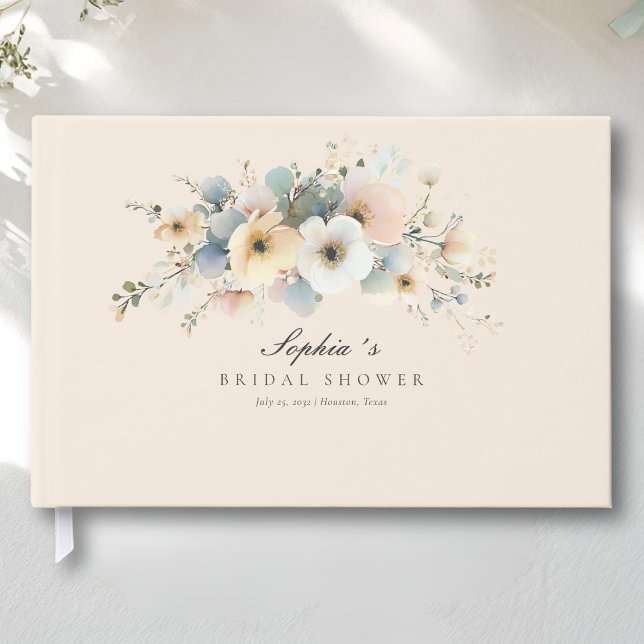 Mjuk blomning Elegant bröllopsdusch Beige Gästböcker (Soft Bloom Elegant Bridal Shower Beige Guest Book)