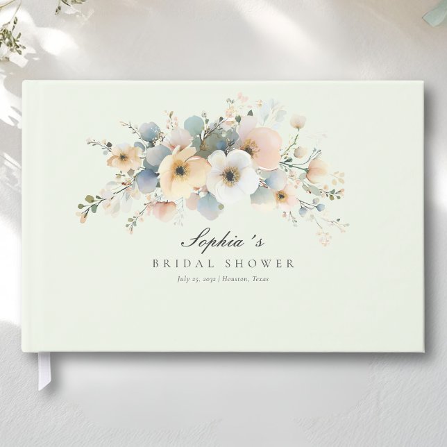 Mjuk blomning Elegant bröllopsdusch Grön Gästböcker (Soft Bloom Elegant Bridal Shower Green Guest Book)