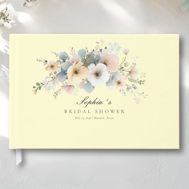 Mjuk blomning Elegant bröllopsdusch Gul Gästböcker (Soft Bloom Elegant Bridal Shower Yellow Guest Book)