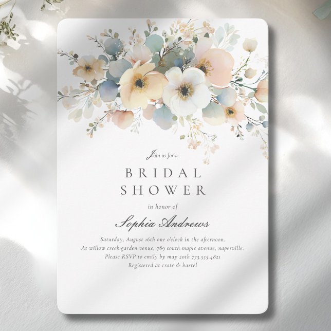 Mjuk blomning Elegant bröllopsdusch Inbjudningar (Soft Bloom Elegant Bridal Shower Invitation - Print & Instant Download.)