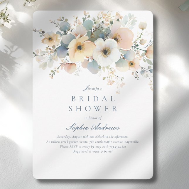 Mjuk blomning elegant bröllopsdusch inbjudningar (Soft Bloom Elegant Bridal Shower Invitation - Print & Instant Download.)