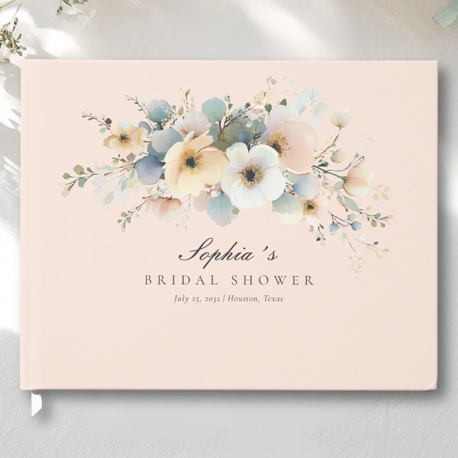 Mjuk blomning Elegant bröllopsdusch Persika Gästbo Gästböcker (Soft Bloom Elegant Bridal Shower Peach Guest Book)