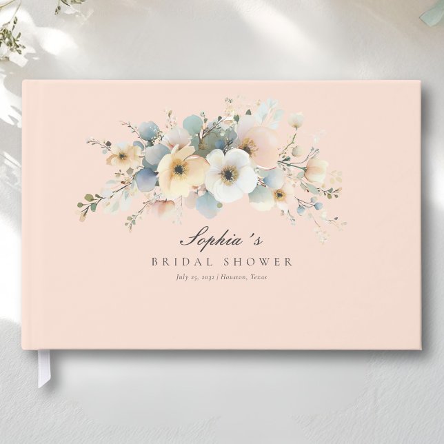 Mjuk blomning Elegant bröllopsdusch Persika Gästbo Gästböcker (Soft Bloom Elegant Bridal Shower Peach Guest Book)