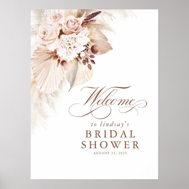 Mjuk blomsterbröllopsdusch för välkommen Pampasgrä Poster (Framsidan)