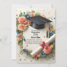 Mjuk blomsterkant Inbjudan till examensfest