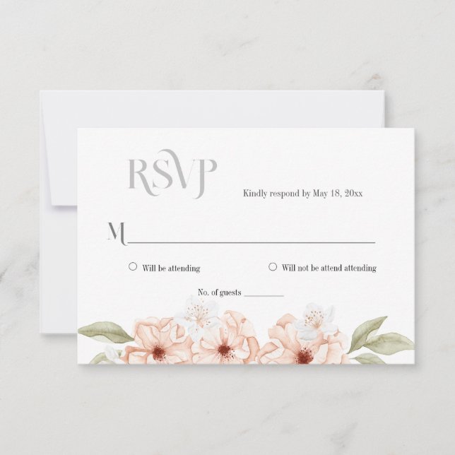 Mjuk blomsterkort i persikofärg för enkelt svarsbr OSA kort (Framsida)