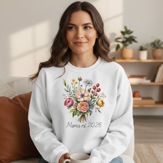 Mjuk blomsterrik Mama Est feminint moderskap stil T Shirt (Skapare uppladdad)