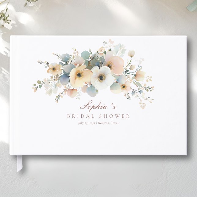 Mjuk Bloom Elegant Bröllopsfest Vit Gästböcker (Soft Bloom Elegant Bridal Shower White Guest Book)