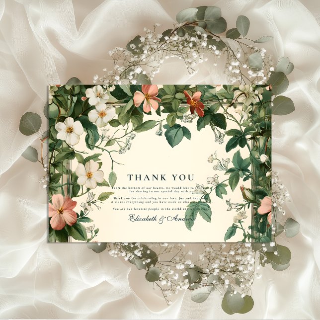 Mjuk Blush Art Nouveau Bröllop med Blommotiv Tack Kort (Skapare uppladdad)