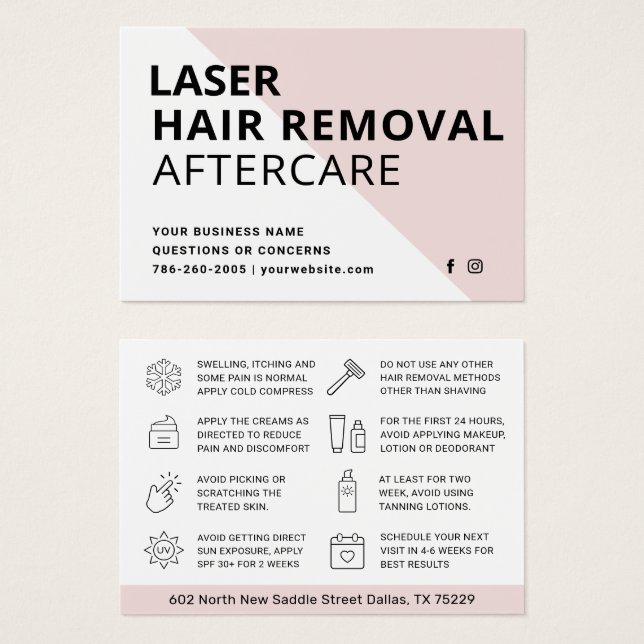 Mjuk Blush Modern Laser Hår Eftervård Guide Visitkort (Framsida & baksida)