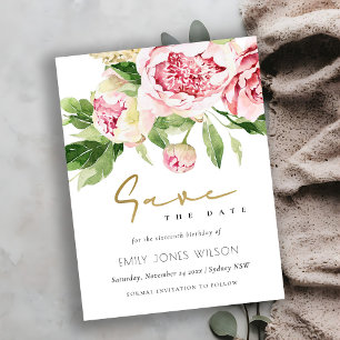 Mjuk Blush Peony Blommig Akvarell Spara Datum Meddelande Vykort