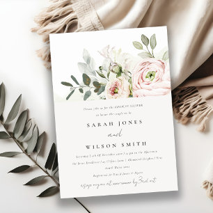 Mjuk Blush Peony Eukalyptus Blad Bröllopsdusch för Inbjudningar