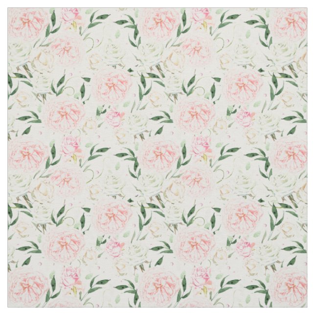 Mjuk Blush Peony & Ros Akvarell Blommönster Tyg (Provkarta)