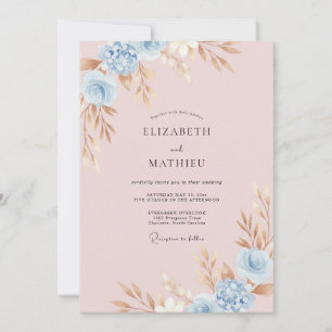 Mjuk Blush Periwinkle Ranunculus Eucalyptus Bröllo Inbjudningar
