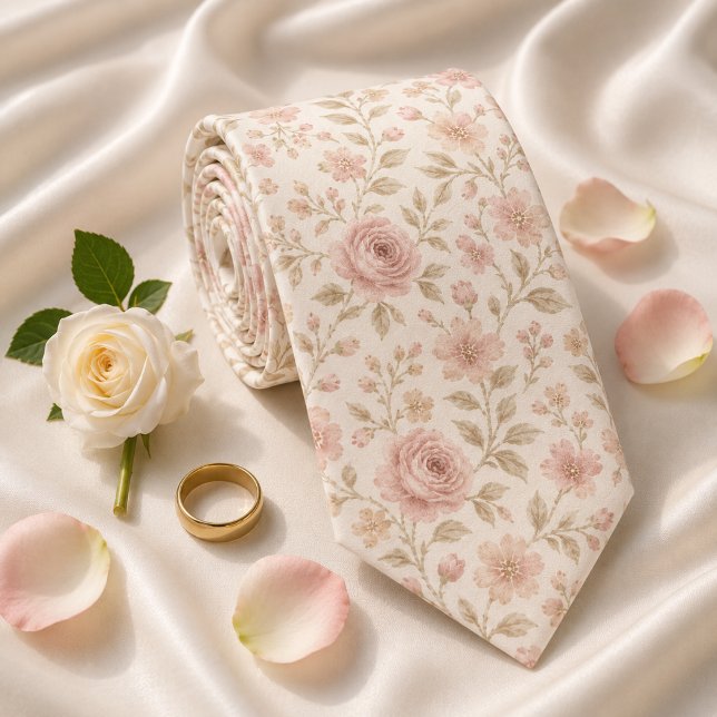 Mjuk Blush Rosa Blommig Bröllop Slips (Skapare uppladdad)