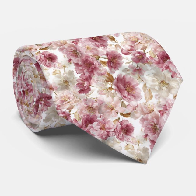 Mjuk Blush Vattenfärg Päroner Blommig Bröllop Slips (Rullad)
