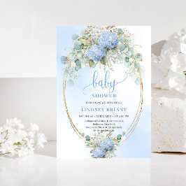 Mjuk Boho Blå Blommig Baby Shower Guld Inbjudan