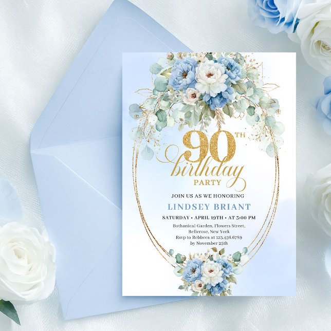 Mjuk Boho Blå Peonies Födelsedagsinbjudan Inbjudningar (Soft Bohemian Blue Peonies Birthday Invite)