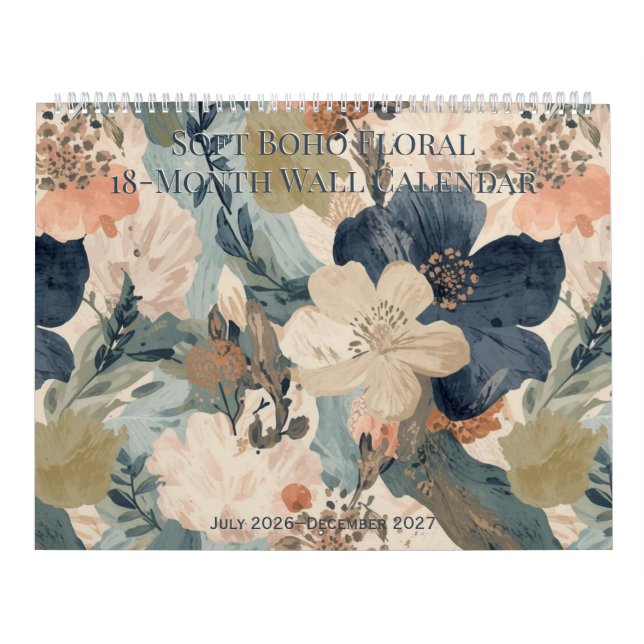 Mjuk Boho Blommig 18-Månaders Väggkalender Kalender (Omslag)