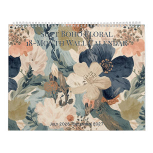Mjuk Boho Blommig 18-Månaders Väggkalender Kalender
