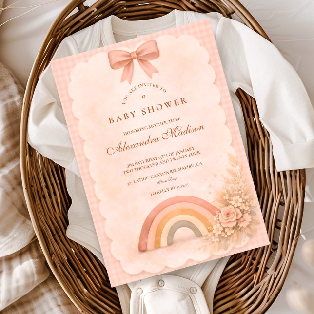 Mjuk Boho-regnbåge Baby Shower i pastell Inbjudningar (Skapare uppladdad)