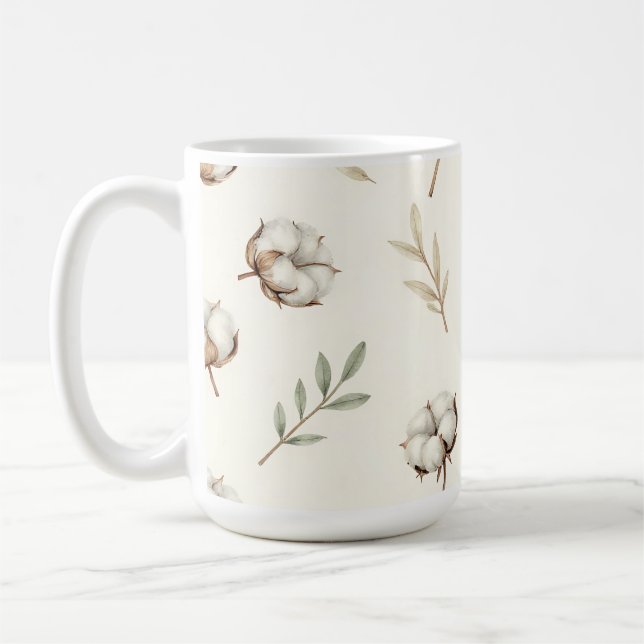 Mjuk bomullblomma botaniskt mönster kaffemugg (Vänster)