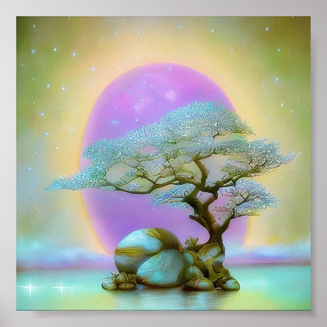 Mjuk bonsai och lila måne poster (Framsidan)