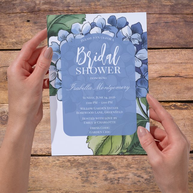 Mjuk Botanisk Blå Hortensia Bröllopsdusch Inbjudningar (Soft Botanical Blue Hydrangea Bridal Shower Invitations)