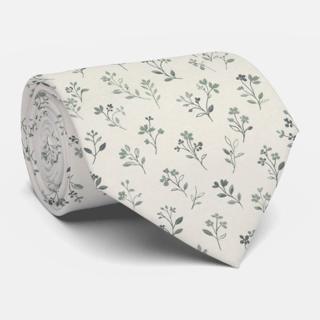 Mjuk Botanisk Blommig Elegant Minimalistisk Slips (Rullad)