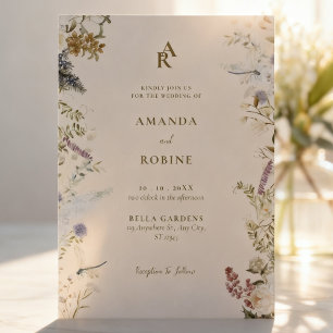 Mjuk Botanisk Elegant Trädgård Blommig Bröllop Inbjudningar