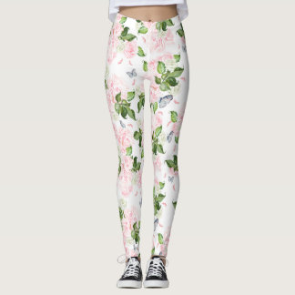 Mjuk botanisk fjärilsros blomster vattenfärg leggings