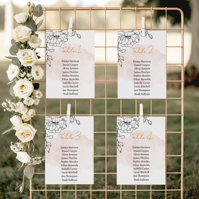 Mjuk  botanisk status med modern Blommigt Bordsnummer (Soft Blush Botanical Elegance with Modern Floral Table Number)