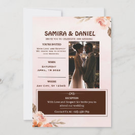 Mjuk Brun Och Kräm Rustik Blommig Foto Inbjudningar