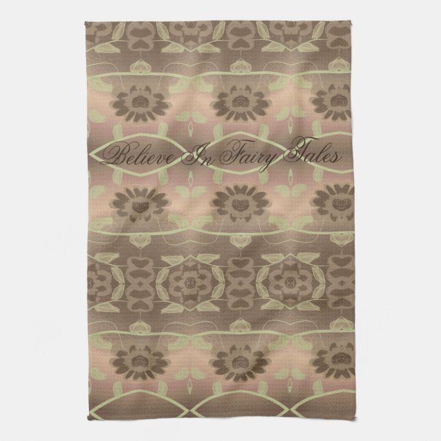 Mjuk brun persika och Grönt Kökshandduk (Vertikal)