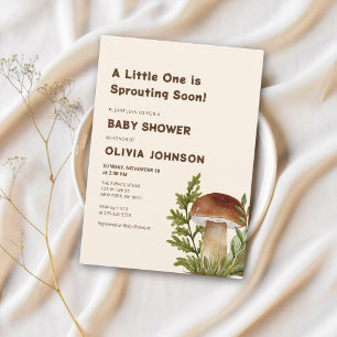 Mjuk Brun Svamp Tema Baby Shower Inbjudan