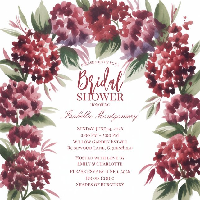 Mjuk Burgunder Hydrangea Akvarellbåge Inbjudningar (Soft Burgundy Hydrangea Watercolor Arch Invitations
)
