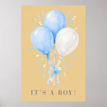 Mjuk Champagne Det Är En Pojke Blå Ballonger Affis
