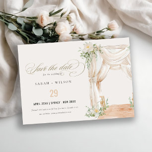 Mjuk Chic Blommigt Canopy Botanical Bröllop Spara Datumet