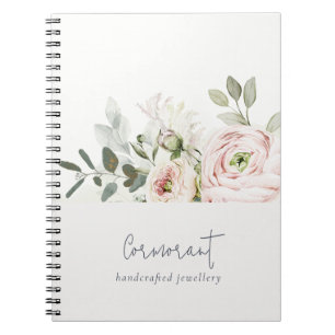 Mjuk Chic Rosa Peony Leafy botaniska Blommigten Anteckningsbok