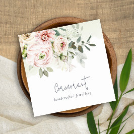 Mjuk Chic  Rosa Peony Leafy botaniska Blommigten Fyrkantigt Visitkort