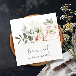 Mjuk Chic  Rosa Peony Leafy botaniska Blommigten Fyrkantigt Visitkort
